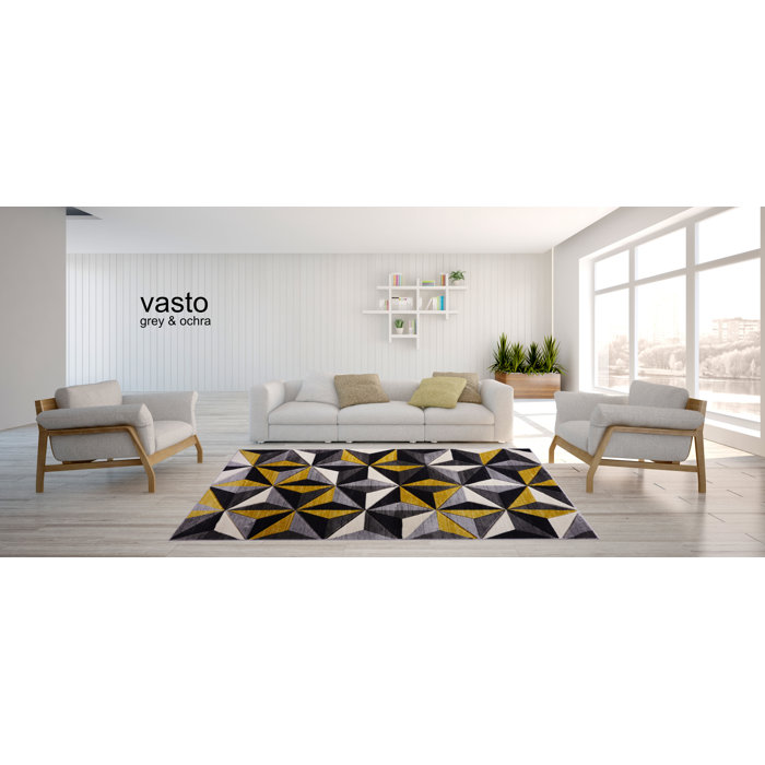 Oliver Galen Geometric Flokati Black/Gold/Grey Area Rug